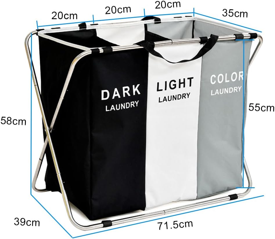 SmartHacks Premium 3-Compartment Foldable Laundry Basket