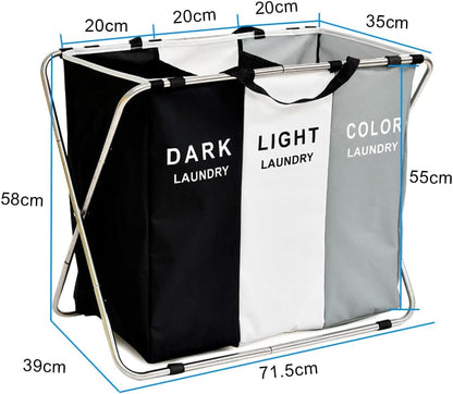 SmartHacks Premium 3-Compartment Foldable Laundry Basket