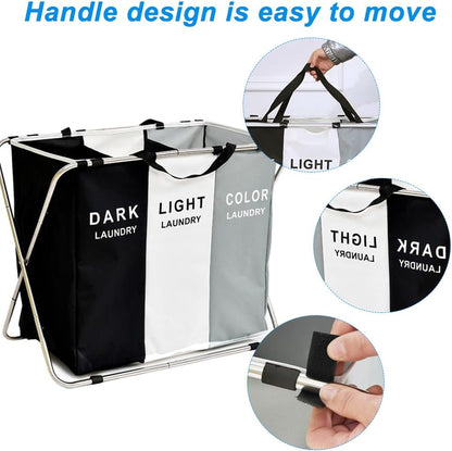 SmartHacks Premium 3-Compartment Foldable Laundry Basket