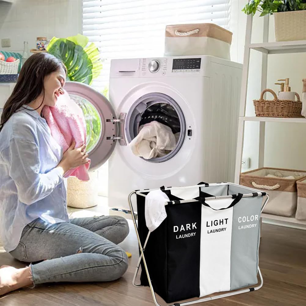 SmartHacks Premium 3-Compartment Foldable Laundry Basket
